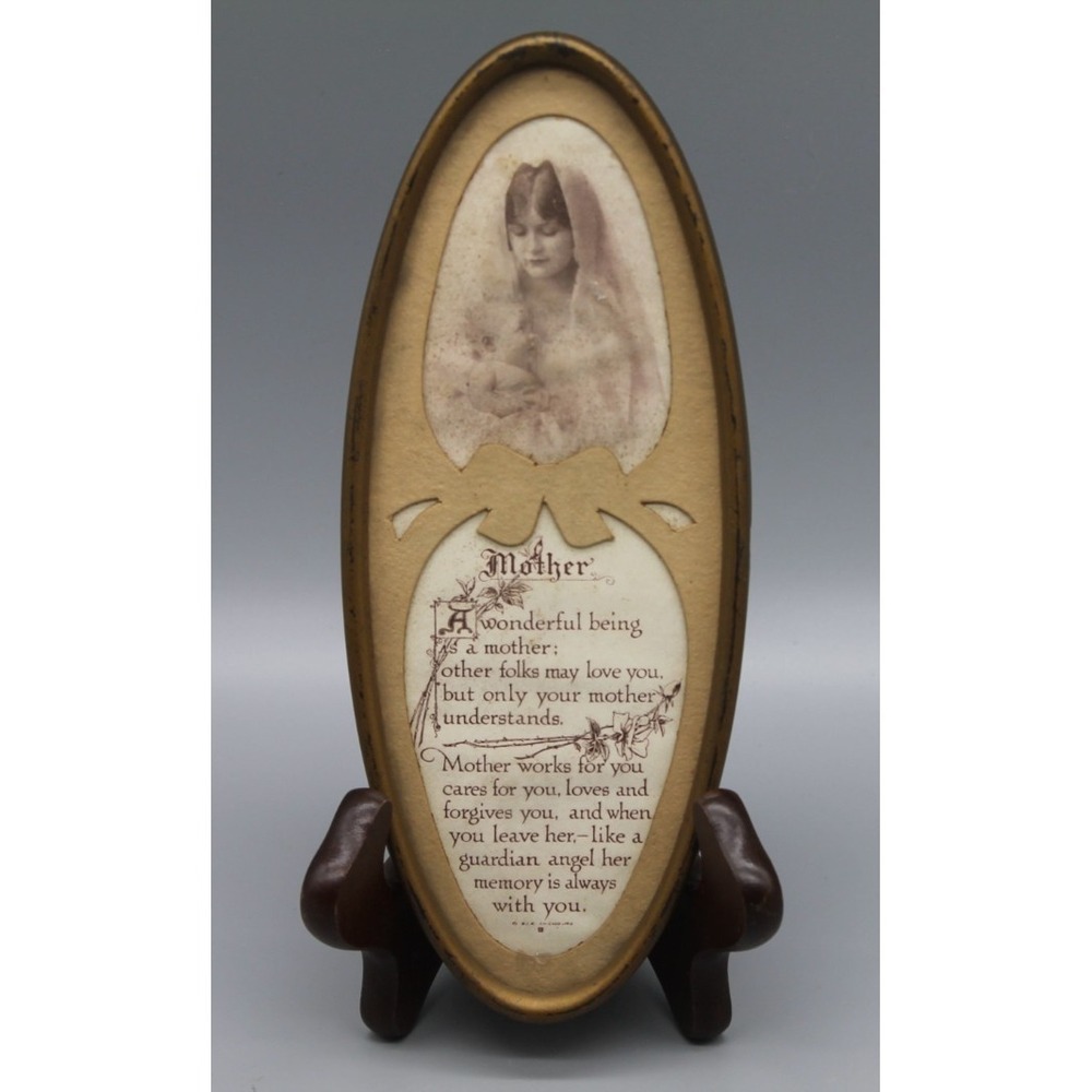 Antique 1913 Mother Poem Memorial Picture Frame Oval Gold Photo Edwardian